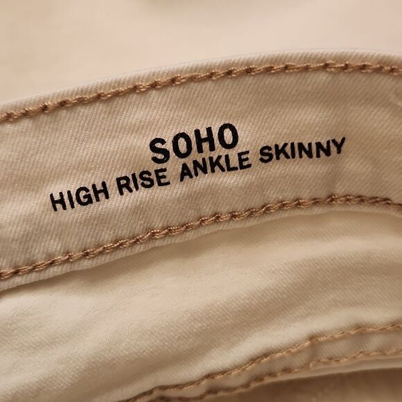 Nicole Miller Cream Off-White Soho High-Rise Skinny Ankle Jeans Raw Hem Size 12 - Picture 9 of 10